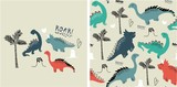 Fototapeta Dinusie - set of cute dinosaur print and seamless pattern with dinosaurs. vector illustration