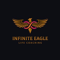 Wall Mural - Luxury golden eagle with infinity sign illustration logo design