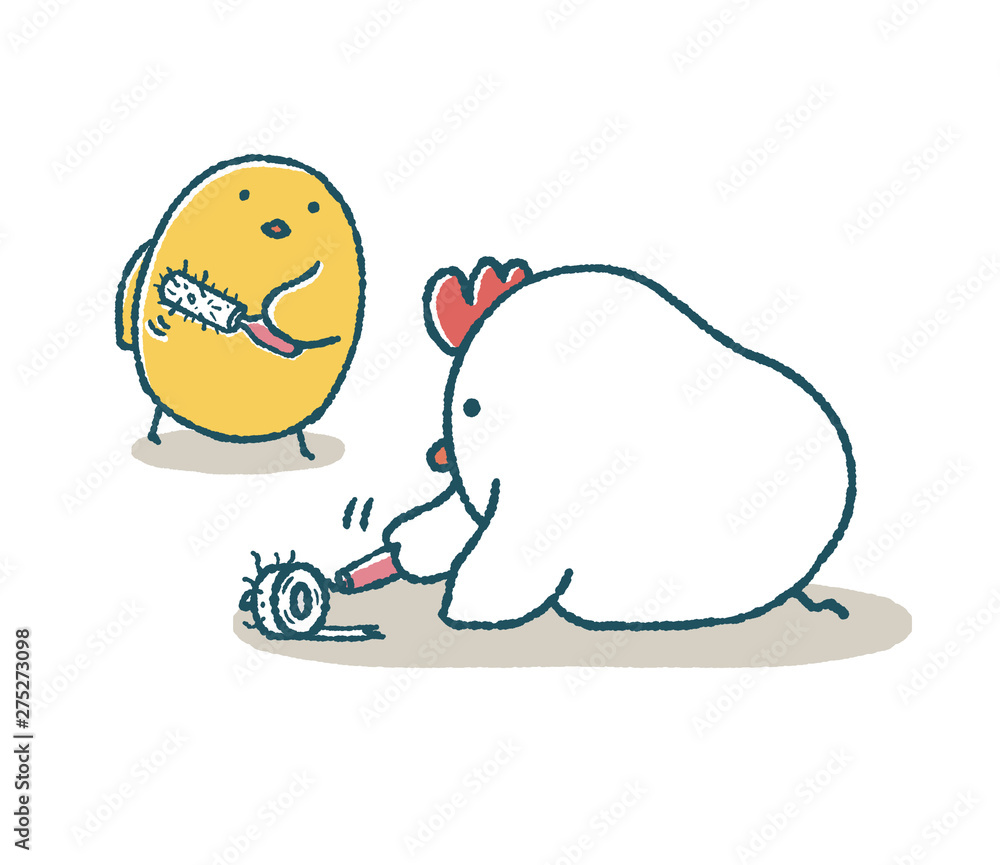 ゆるいにわとりとひよこは粘着ローラーをコロコロする Wall Mural Tamago Potato