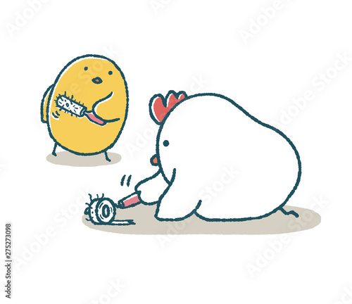 ゆるいにわとりとひよこは粘着ローラーをコロコロする Wall Mural Tamago Potato