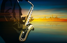 Abstract Music Illustration With Saxophone Player