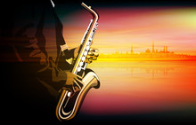 Abstract Music Illustration With Saxophone Player