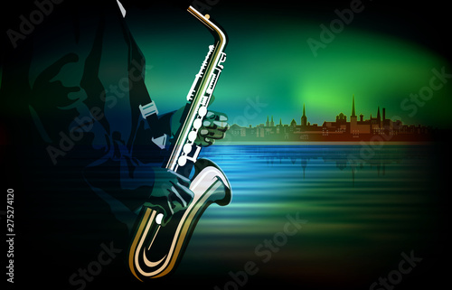 Fototapeta saksofon  abstrakcyjna-ilustracja-muzyczna-z-saksofonista
