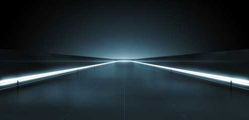 Elegant futuristic light and reflection with grid line background. 3D rendering.