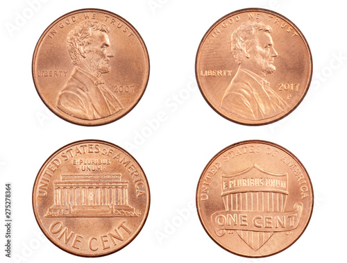 Cuadros en Lienzo Lincoln Memorial cent and Union Shield cent isolated white background