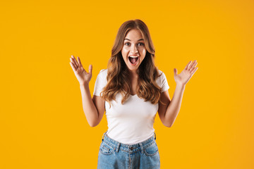 Sticker - Excited young girl wearing casual clothes standing