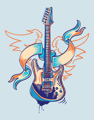 Wall Mural - Rock and roll funky guitar and ribbon graffiti