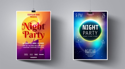 Wall Mural - Party Flyer Template with Purple and Orange color. Colorful Abstract Vector Illustration. Party Flyer Template on the Background of the Moon and Galaxy Space.  Night Club Dj Poster. 