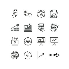Poster - Business presentation icons. Set of line icons. Agile results, funding platform, automatic income. Business concept. Can be used for topics like business process, finance, communication