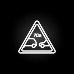 Poster - limitation of the minimum distance neon icon. elements of road sign set. simple icon for websites, w