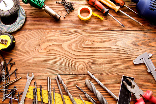 Fotomural tools male workplace background texture dark wood