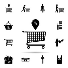 Poster - percent sign on the cart icon. Universal set of shop for website design and development, app development