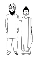 Poster - indian couple avatar cartoon character in black and white