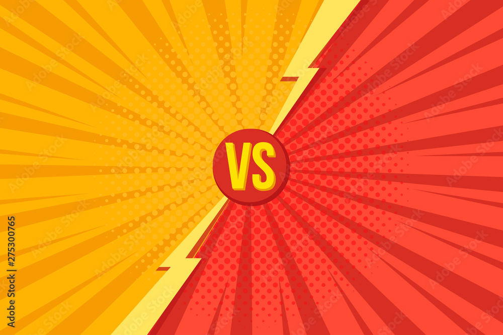 Versus VS letters fight backgrounds in pop art retro comics style with halftone. Vector illustration - obrazy, fototapety, plakaty 
