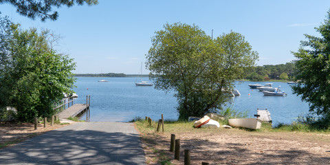 Boat launch on lake towed ramp water in web banner template