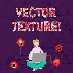 Poster - Conceptual hand writing showing photo Texture. Concept meaning A set of metrics calculated in the image processing Woman Sitting with Crossed Legs on Floor Browsing the Laptop