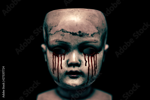 Creepy bloody doll in the dark Poster Mural XXL