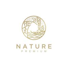 Poster - Nature abstract plant logo. Round emblem flower in a circle in linear style. flower shop, cosmetics, ecology concepts, health, spa, yoga Center.