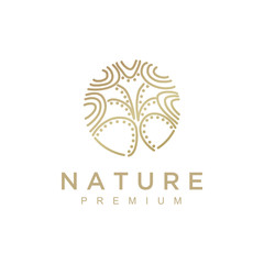 Poster - Nature abstract plant logo. Round emblem flower in a circle in linear style. flower shop, cosmetics, ecology concepts, health, spa, yoga Center.