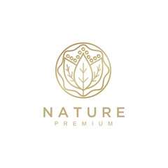 Poster - Nature abstract plant logo. Round emblem flower in a circle in linear style. flower shop, cosmetics, ecology concepts, health, spa, yoga Center.