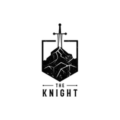 Creative sword with stone illustration.Sword and stone logo design