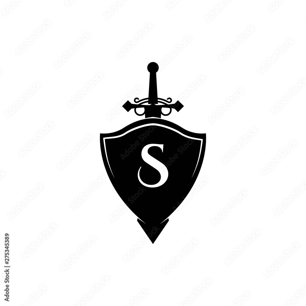 Shield and sword logo design symbol - Vector Stock Vector | Adobe Stock