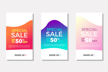 Aufkleber - Set of sale banners with fluid geometric shapes perfect for instagram stories and other ads. Trendy modern vector template design with text for sales, discounts, promotions and other