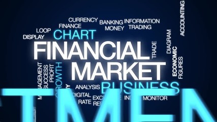 Wall Mural - Financial market animated word cloud. Kinetic typography.