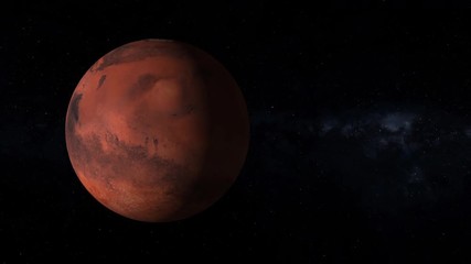 Wall Mural - Planet mars rotating and moving over sky stars, space travel to new world. Contains public domain image by Nasa