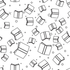 Poster - black line open book icon isolated seamless pattern on white background. vector illustration