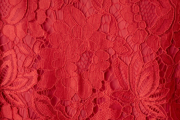 Wall Mural - Lace fabric background, red lace fabric