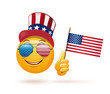 Emoticon face in Uncle Sams hat and the US flag