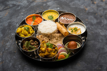 Canvas Print - Indian Hindu Veg Thali / food platter, selective focus