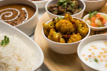 Canvas Print - Indian Hindu Veg Thali / food platter, selective focus