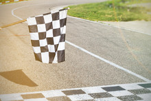 The Finish Line And Checkered Flag Racing. Finish The Race