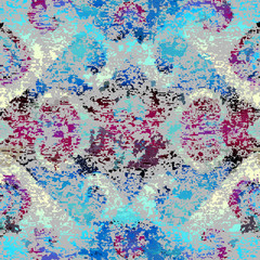 Poster - Abstract seamless pattern with grunge dirty texture and vintage ornament. Vector image.