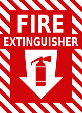 Vector High Quality Fire Extinguisher Red Sign With Icon And Arrow - Official International Version