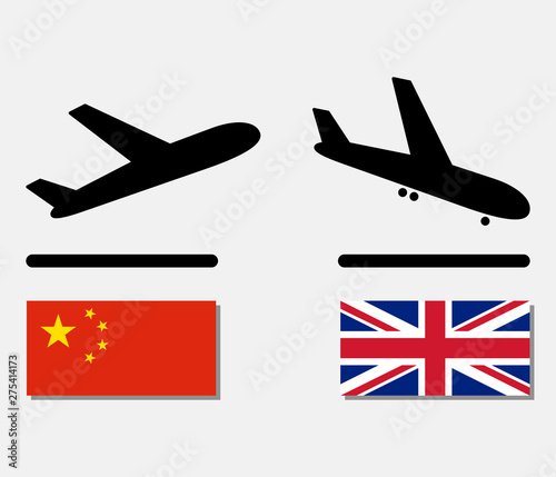 Icons Plane Departure From China And Upon Arrival In Uk Aircraft With Flags Of Different Countries Concept Of International Airlines Buy This Stock Vector And Explore Similar Vectors At Adobe Stock