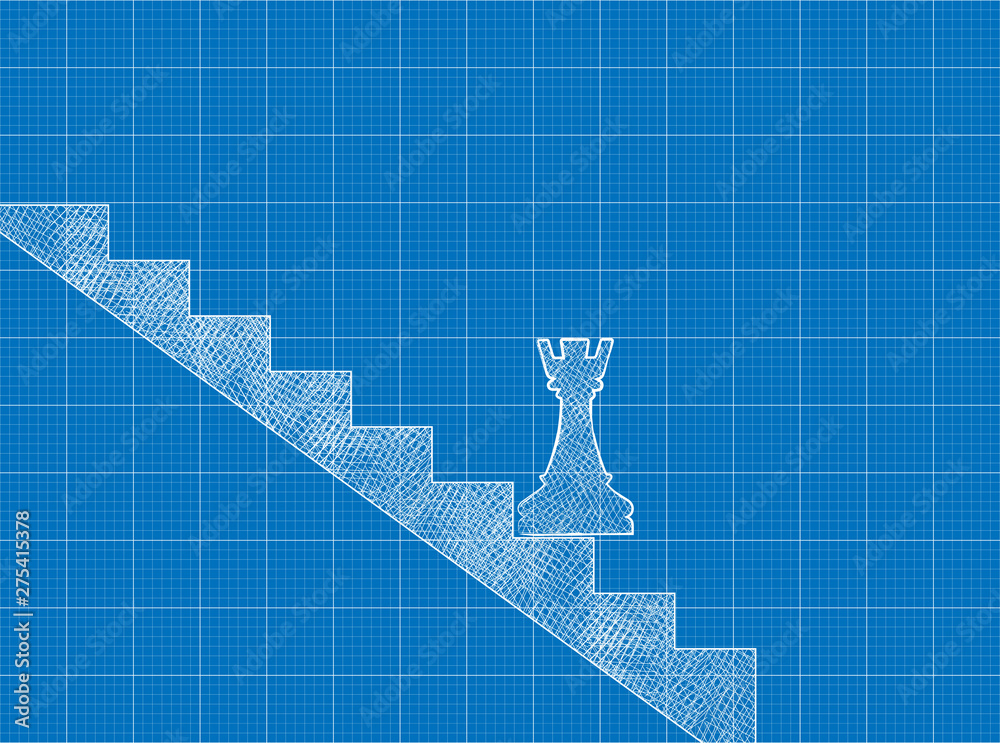 Blueprint to Chess Rook step up step Stock Illustration | Adobe Stock