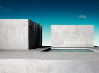 Poster - Concrete abstract architecture on sky background with pool