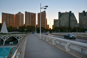 Canvas Print -  Beautiful cityscape and street view at sunset in Valencia, Spain.