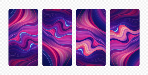 Set of abstract colorful flow backgrounds. Modern screen design for app.