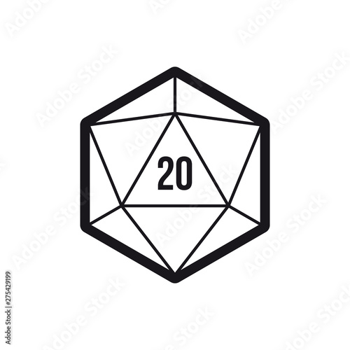 Vector 20 sided game dice multi sides. 20d dice black line art icon
