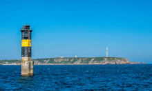 France, Brittany, Ile D'Ouessant, Pointe De Penn Ar Lann, Men Korn Beacon, Stiff Lighthouse, Radar Tower Of The CROSS (Regional Operational Centres For Monitoring And Rescue) And Semaphore