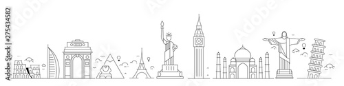 Fotomural Travel the world monument concept - Vector Flat Line Art Design.