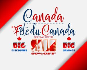 Poster - Holiday design, background with 3d texts, maple leaf and national flag colors, for First of July, Canada National day, sales and commercial events