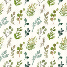 Green Foliage Watercolor Seamless Pattern