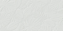 Horizontal Artwork Composition Of Trendy Tropical Green Leaves - Monstera, Palm And Ficus Elastica Isolated On White Background (computer Rendered).