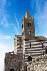 Wall Mural - Medieval church of San Pietro (St. Peter consecrated in 1198) in Portovenere or Porto Venere, UNESCO world heritage site. La Spezia, Liguria, Italy, Europe