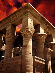 Wall Mural - temple of agilkia island and nebula in the constellation scorpius (elements of this image furnished 